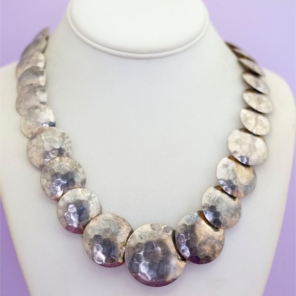 24 inch, Vintage Multiple Coin-shaped Silver Tone Medieval Bib Necklace - Q35 - Picture 2 of 3